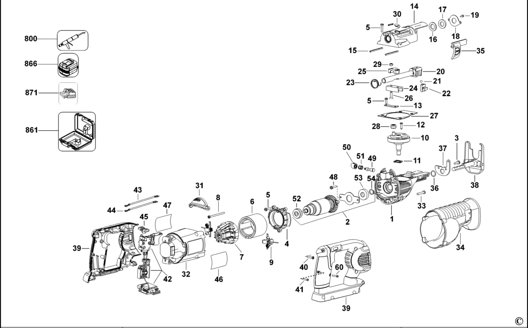 Dewalt DC315KL Type 1 Cordless Reciprocating Saw Spare Parts