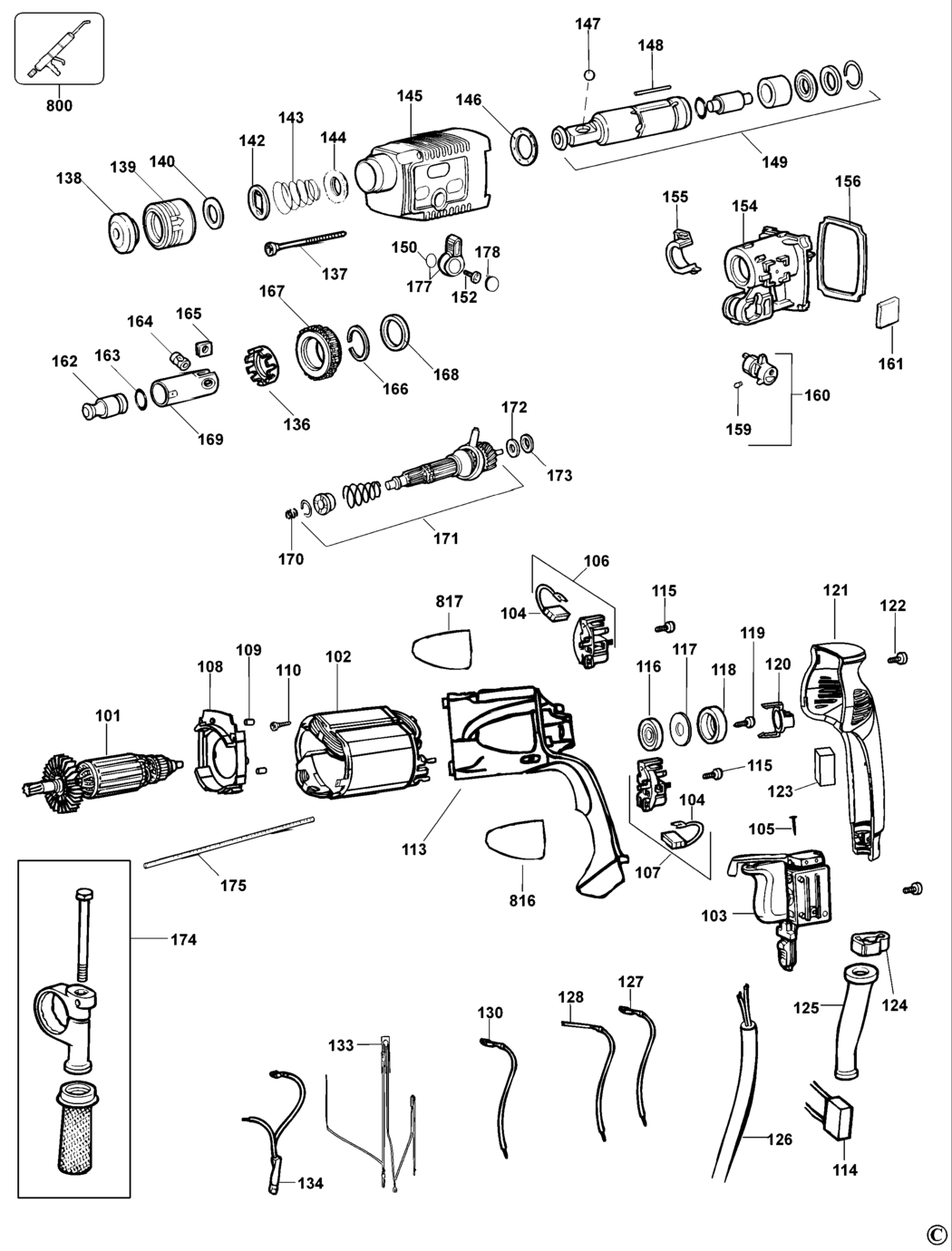 Dewalt D25002K Type 2 - 3 Rotary Hammer Spare Parts