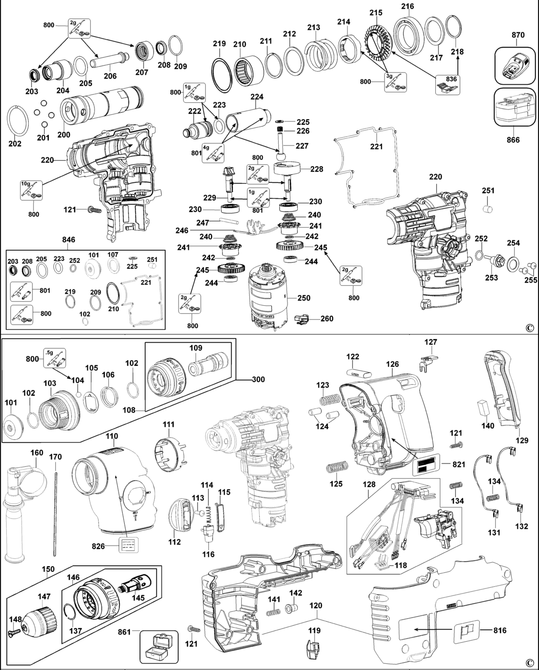 Dewalt DC229KL Type 1 Rotary Hammer Drill Spare Parts