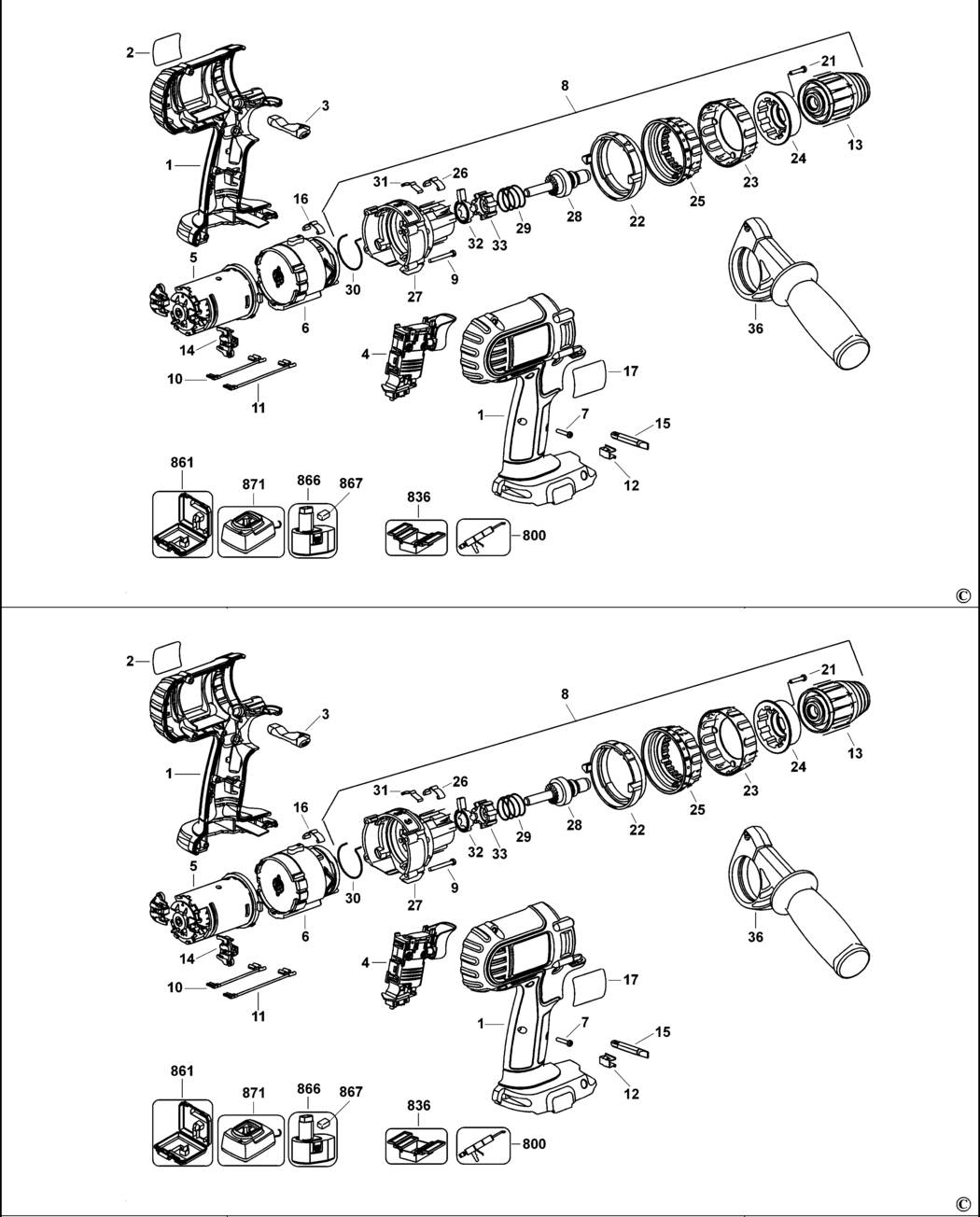 Dewalt DC927K Type 1 Cordless Drill Spare Parts