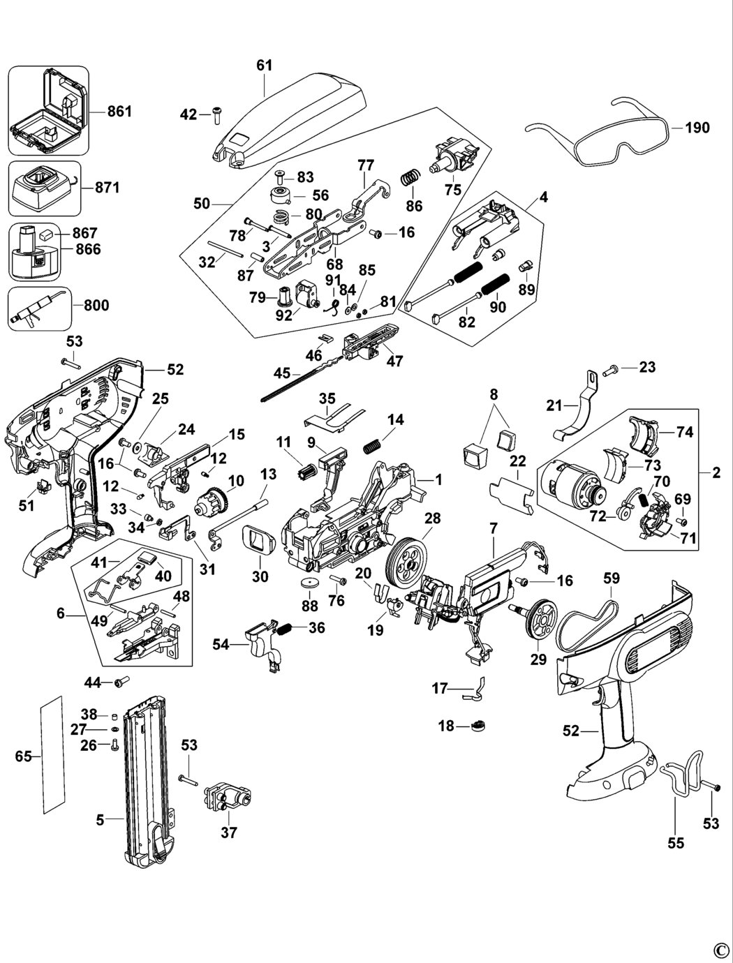 Dewalt DC609K Type 1 Cordless Nailer Spare Parts