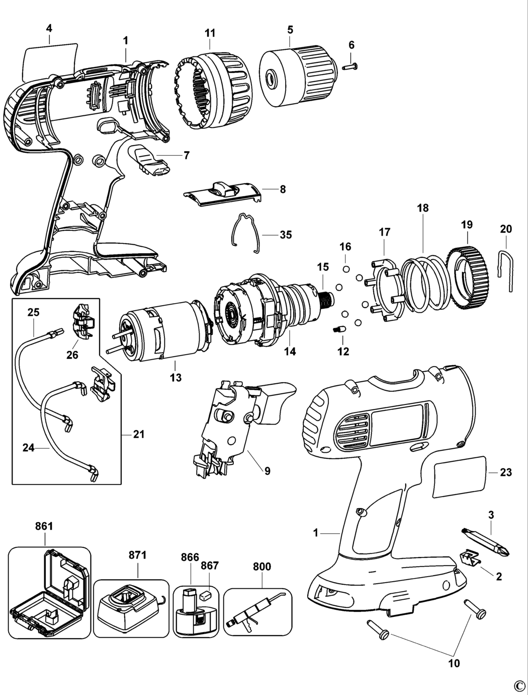 Dewalt DW929K2 Type 1 Cordless Drill Spare Parts