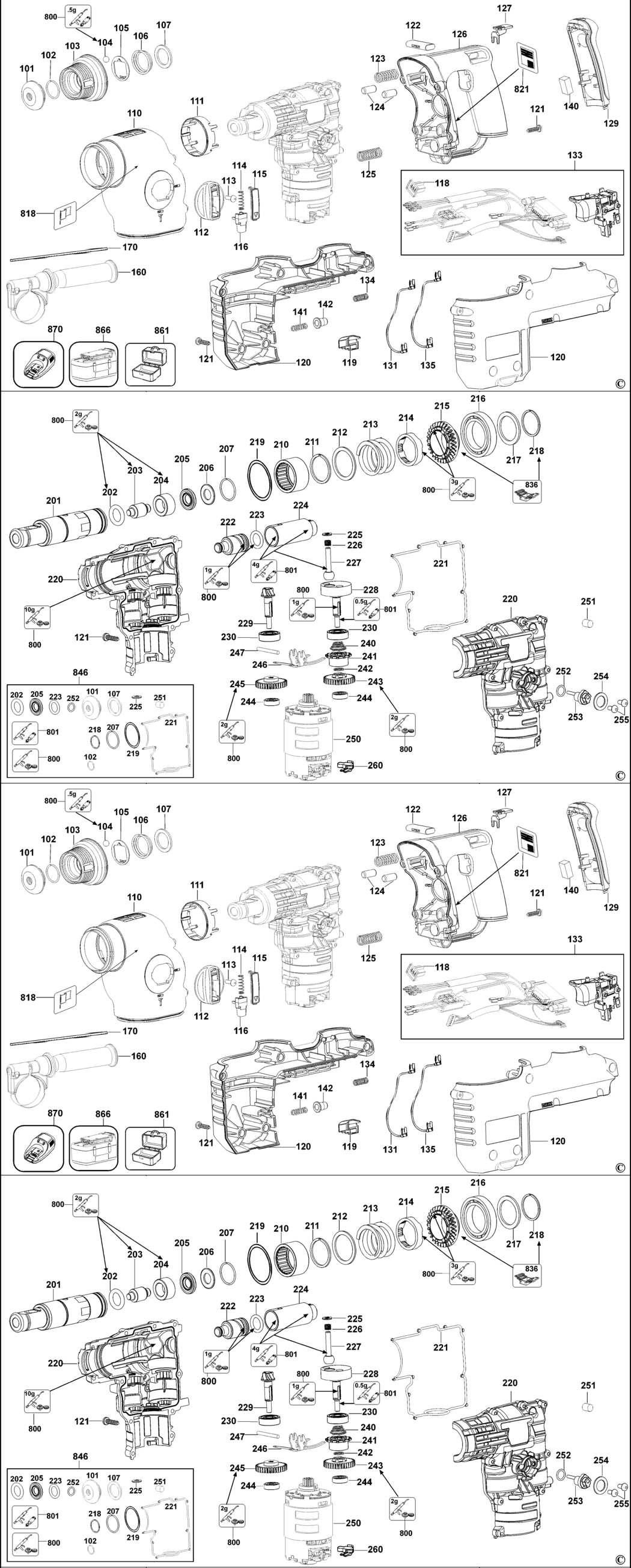 Dewalt DC232K Type 2 Rotary Hammer Spare Parts