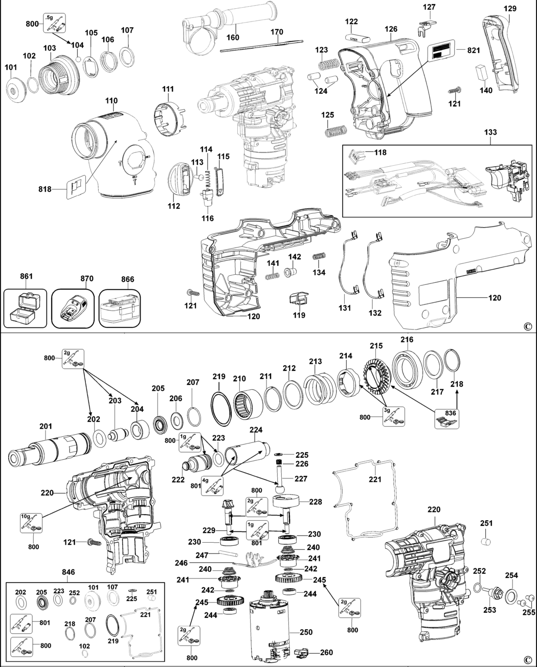 Dewalt DC233K Type 2 Rotary Hammer Spare Parts