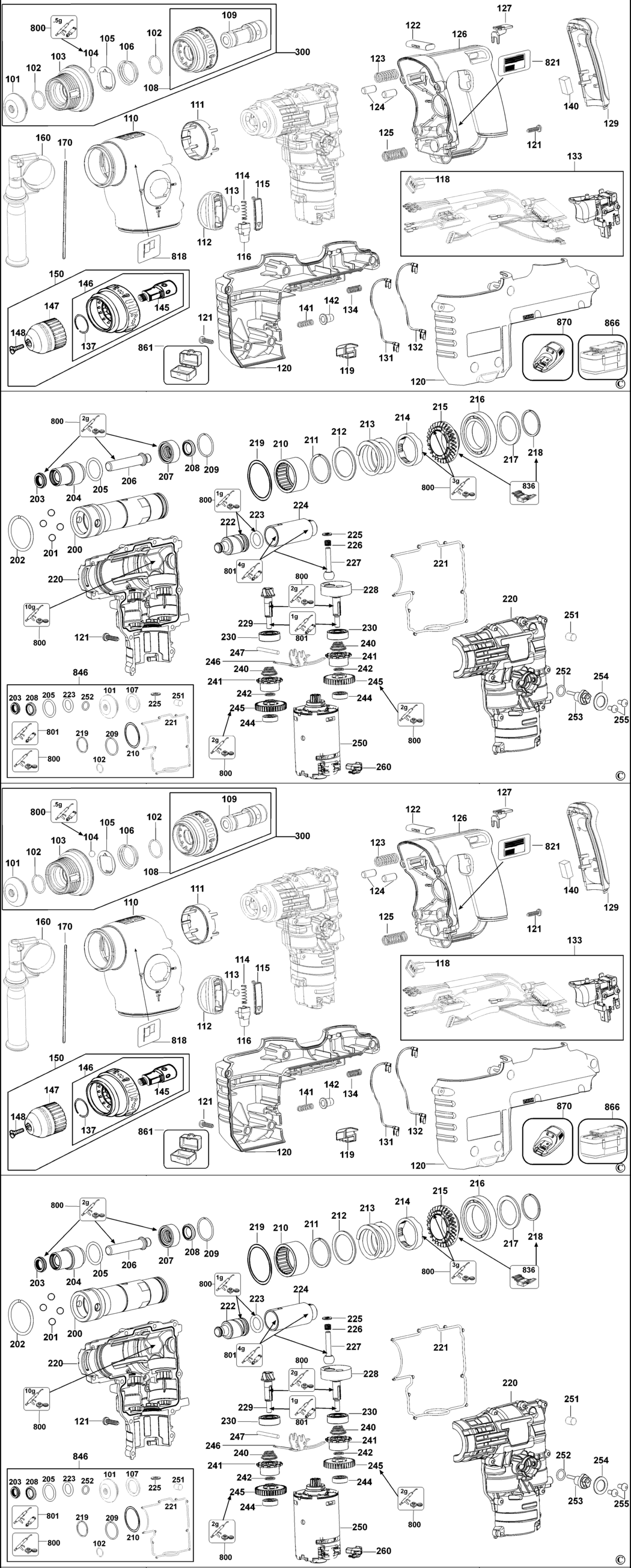 Dewalt DC234K Type 2 Rotary Hammer Spare Parts