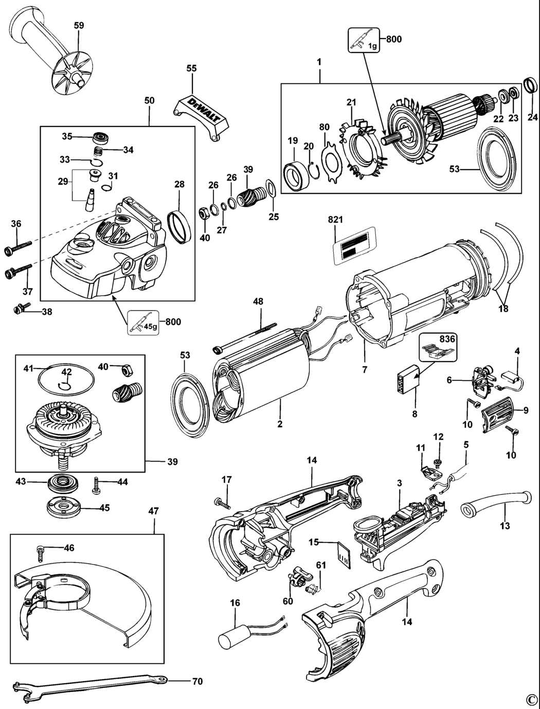 Dewalt D28432C Type 2 Angle Grinder Spare Parts