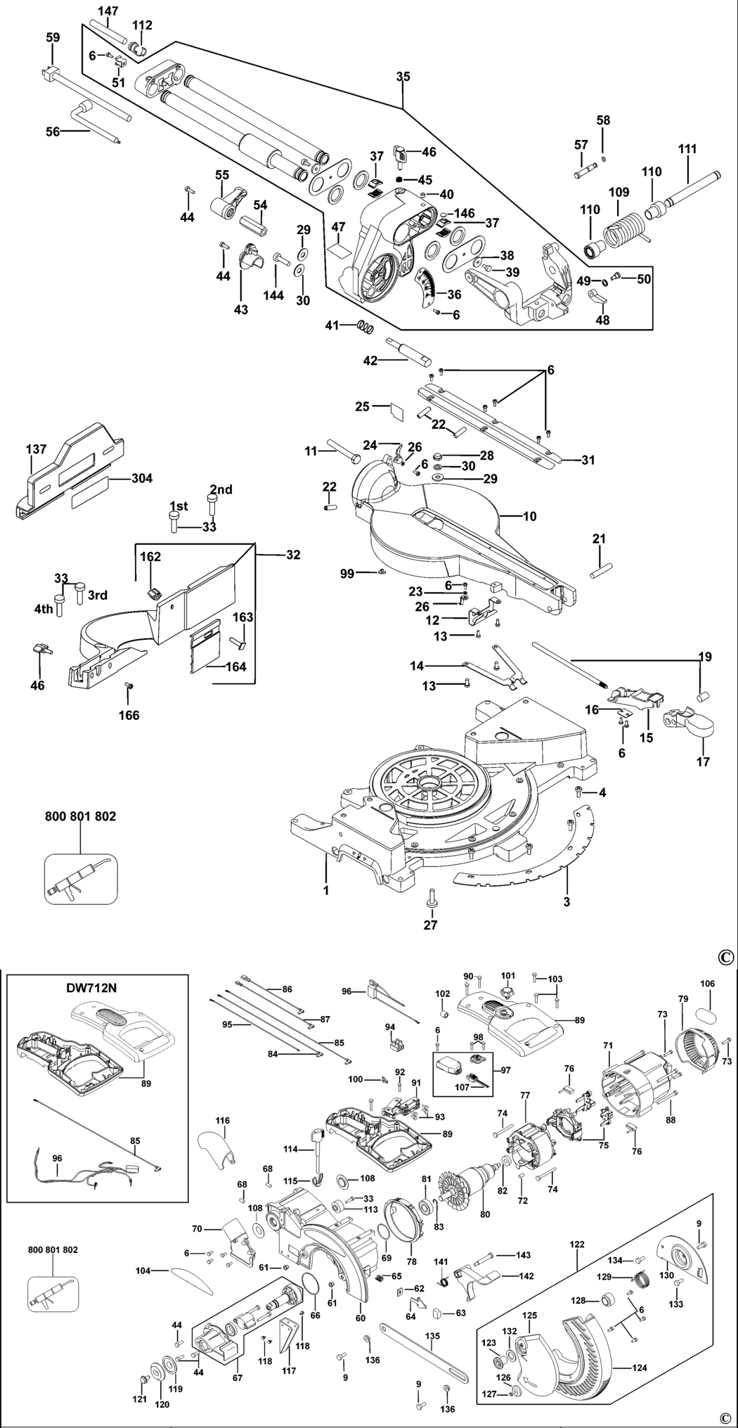 Dewalt DW712N Type 1 Mitre Saw Spare Parts