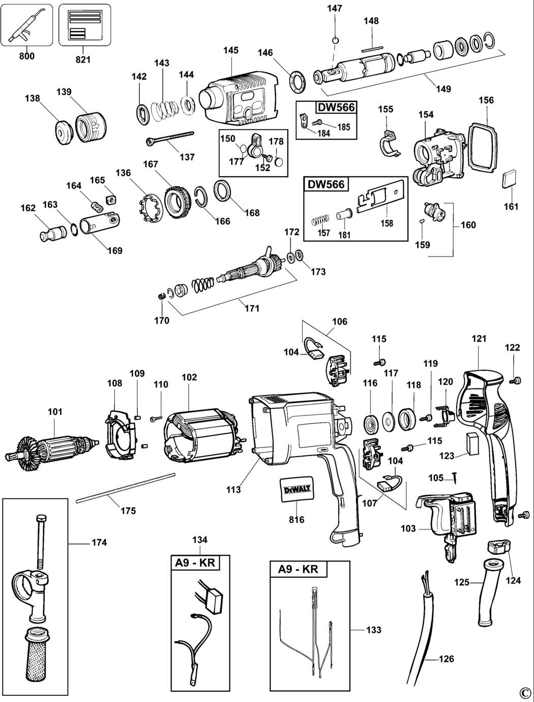 Dewalt DW563K Type 5 Rotary Hammer Spare Parts