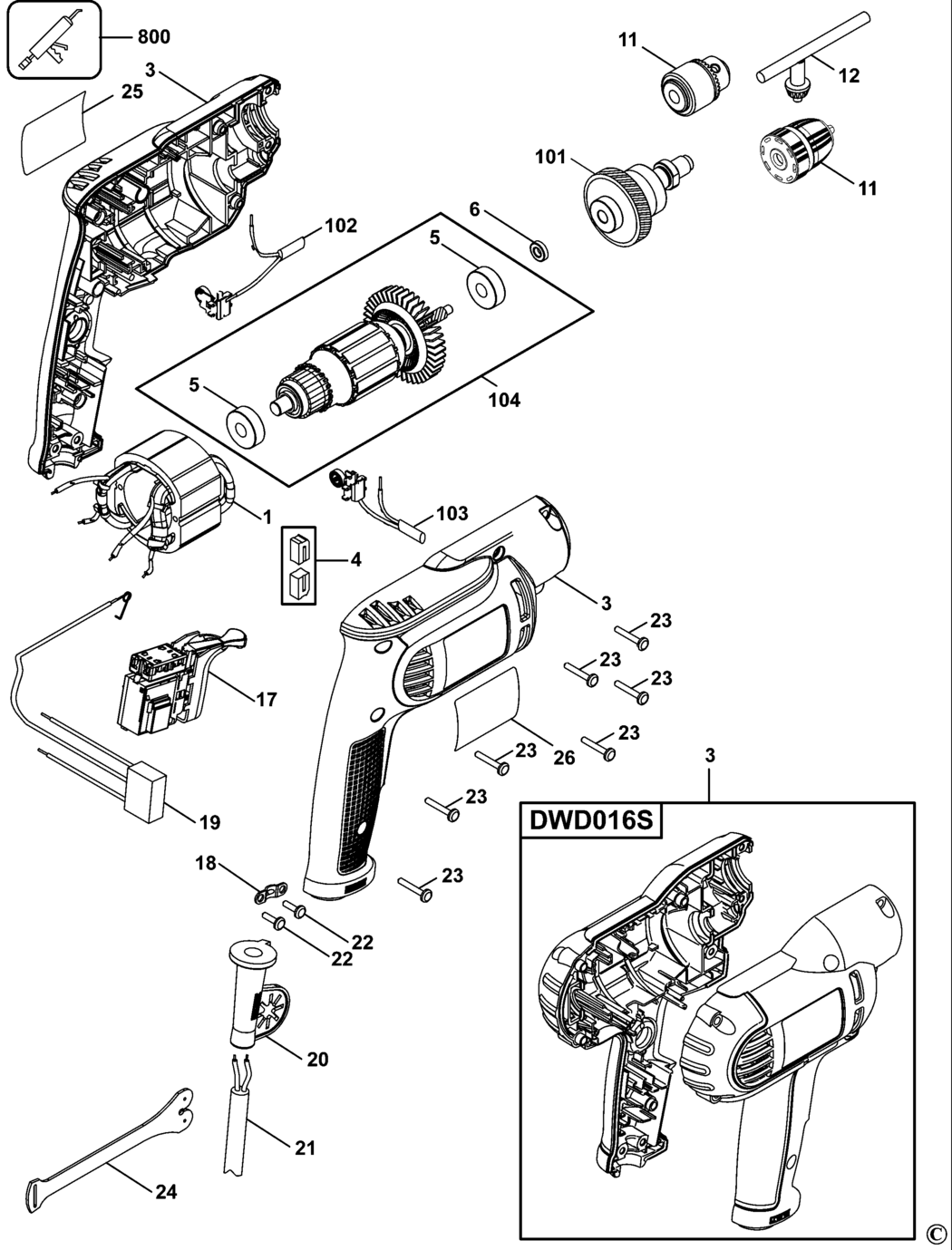 Dewalt DWD010 Type 1 Drill Spare Parts