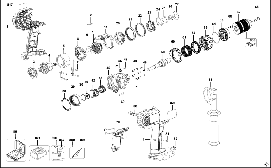 Dewalt DCD930 Type 10 C'less Drill/driver Spare Parts