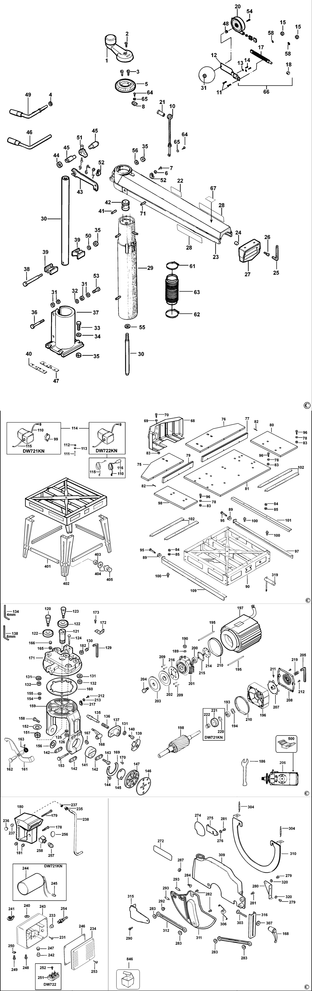 Dewalt DW721KN Type 1 Radial Arm Saw Spare Parts