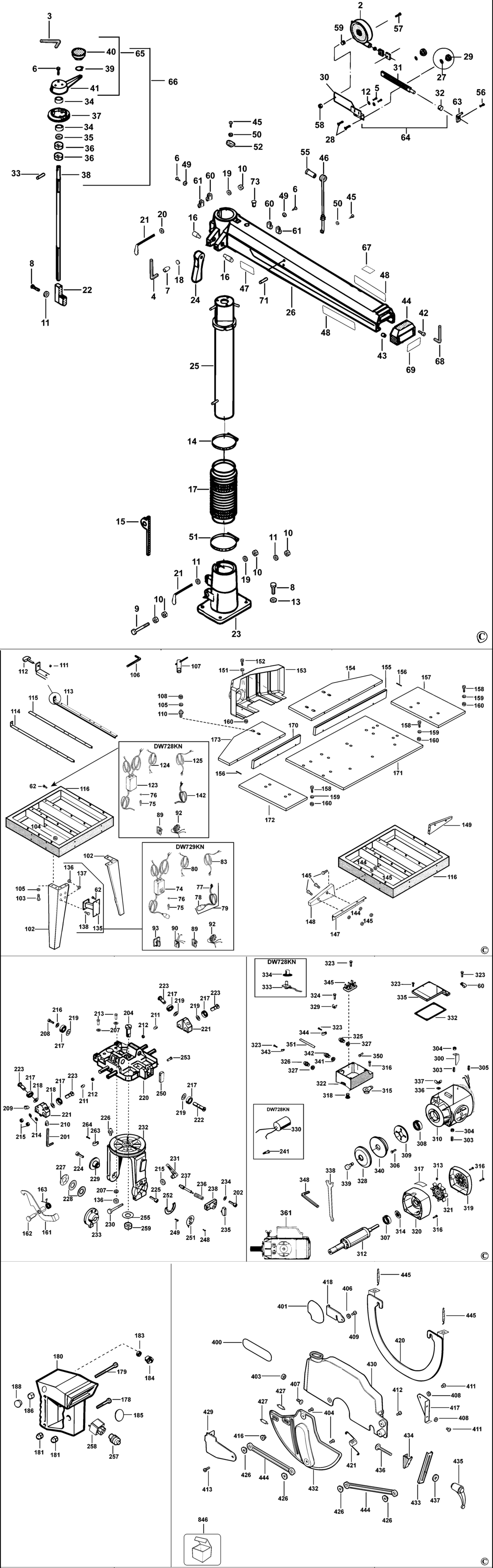 Dewalt DW728KN Type 1 Radial Arm Saw Spare Parts