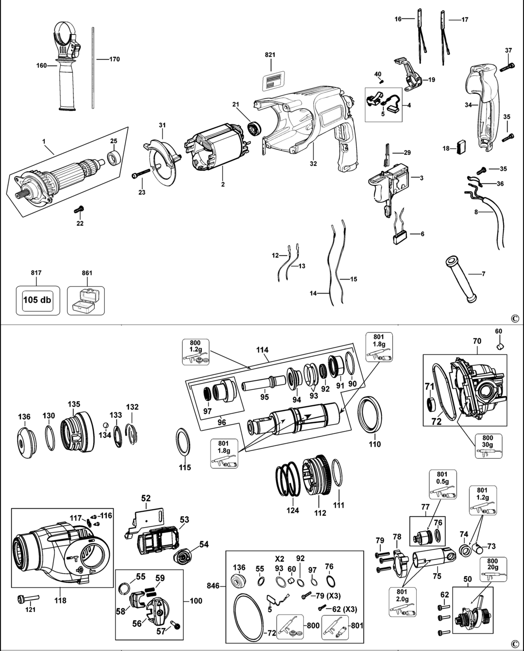 Dewalt DWC24K3 Type 2 Rotary Hammer Spare Parts