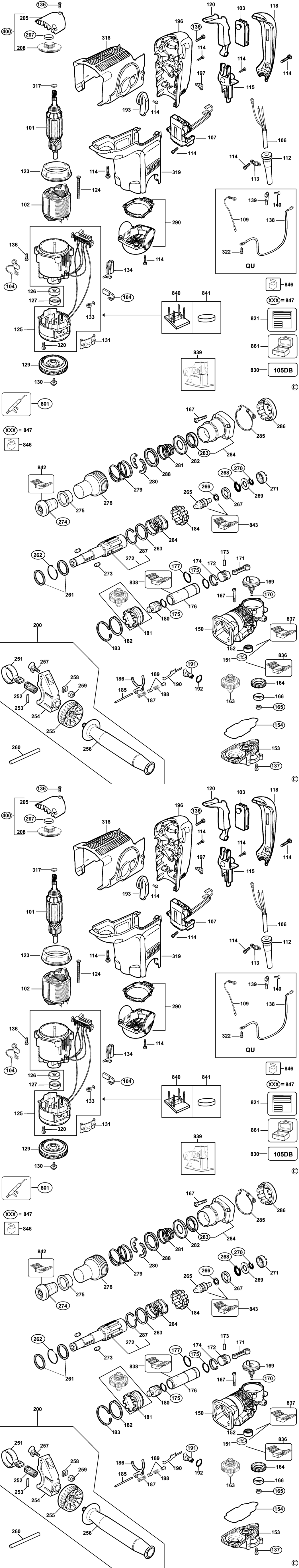 Dewalt D25500K Type 3 Hammer Spare Parts