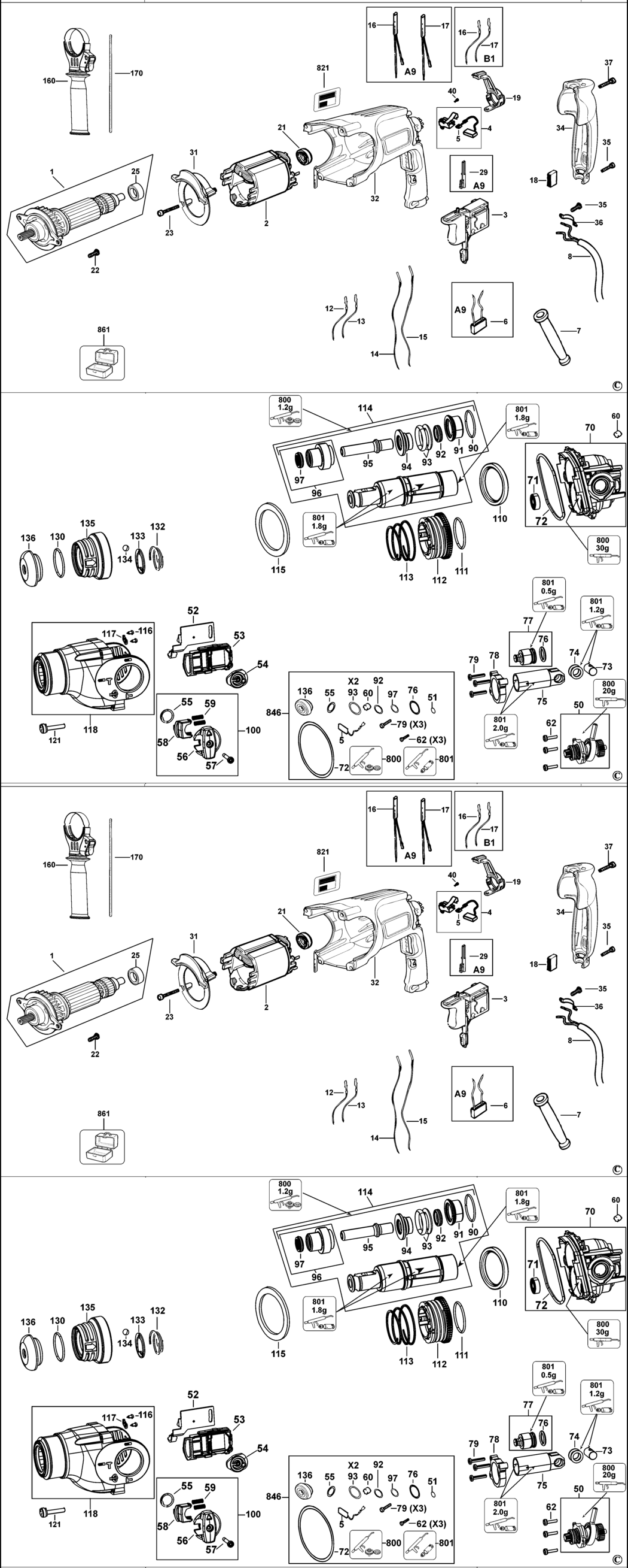 Dewalt D25103K Type 5 Rotary Hammer Spare Parts