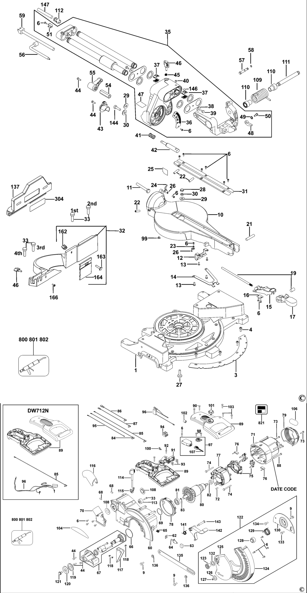 Dewalt DW712N Type 2 Mitre Saw Spare Parts