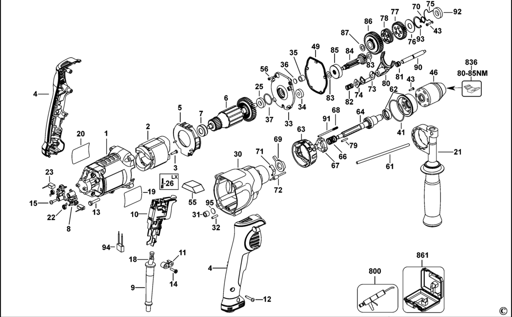 Dewalt DWD522KS Type 1 Hammer Drill Spare Parts