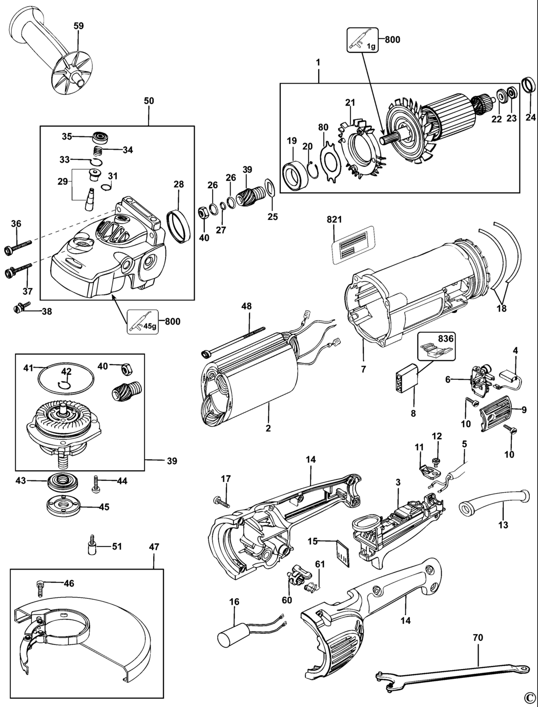 Dewalt D28750 Type 4 Angle Grinder Spare Parts