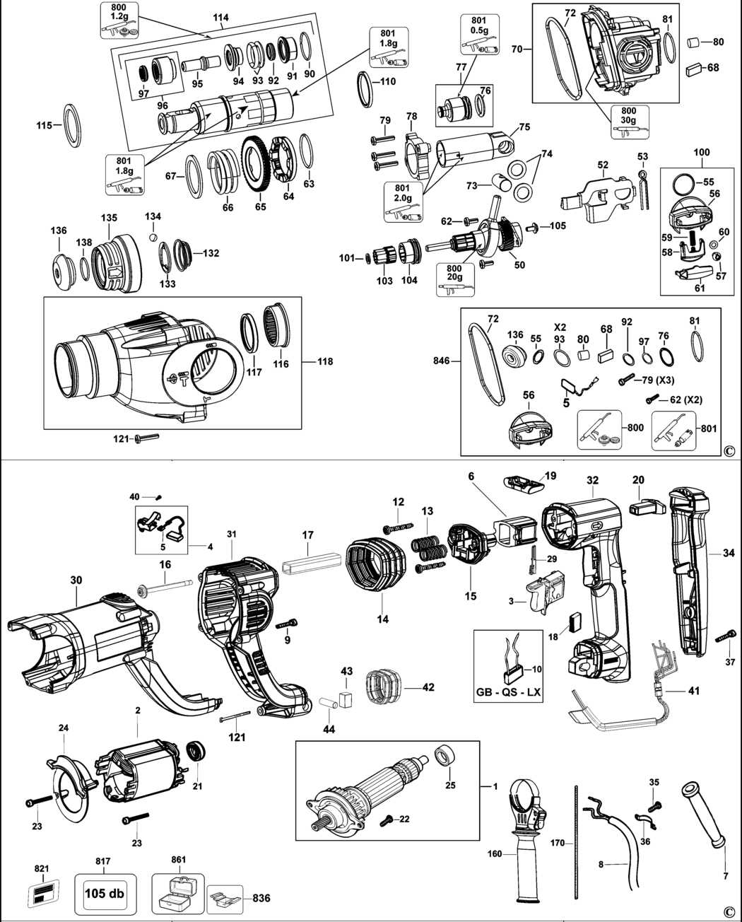 Dewalt D25223K Type 2 Rotary Hammer Spare Parts