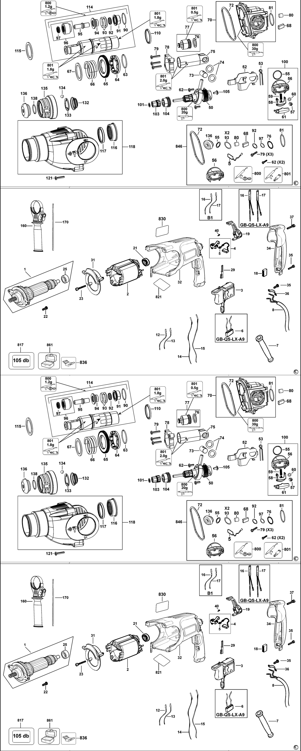 Dewalt D25103K Type 10 Rotary Hammer Spare Parts