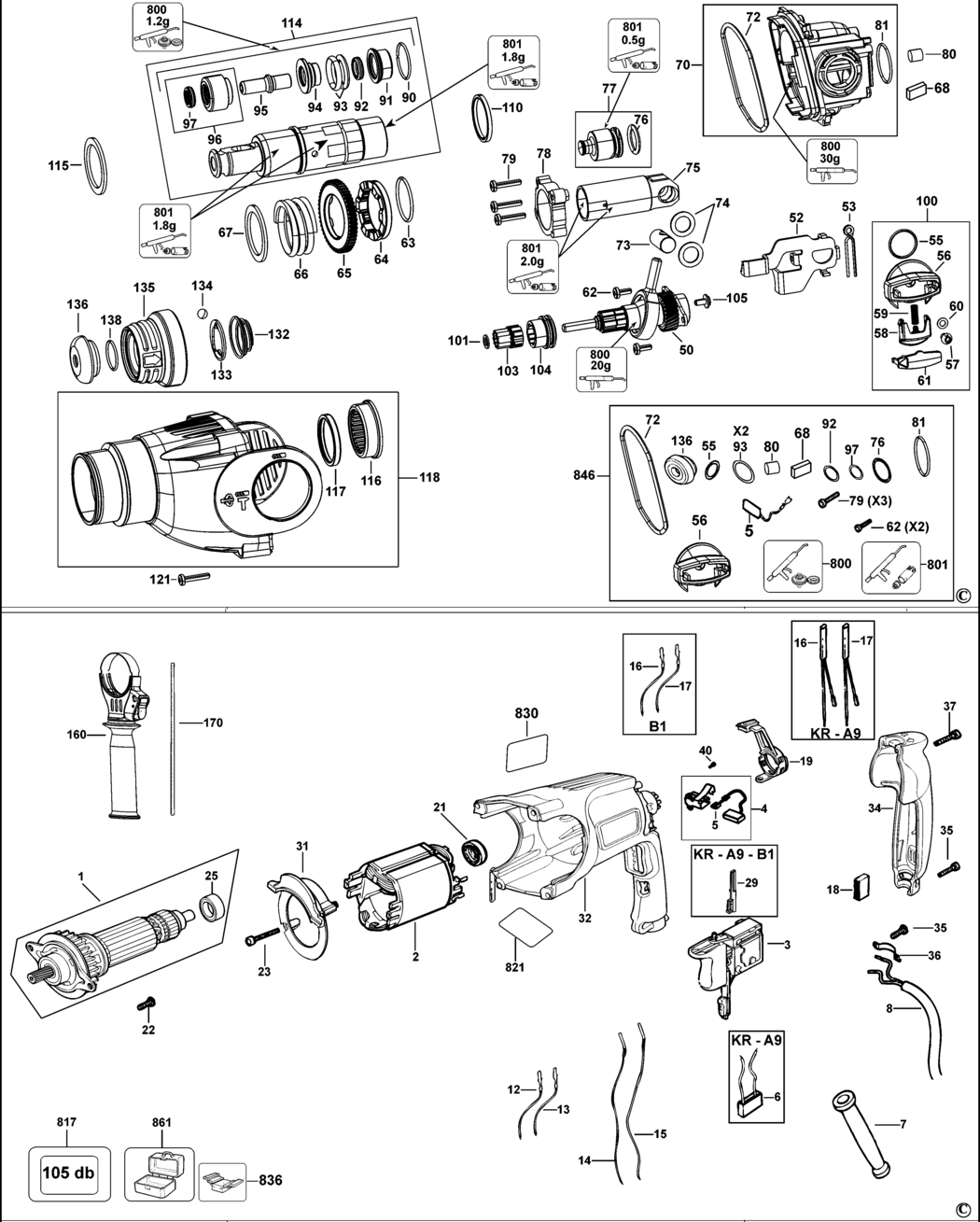 Dewalt D25122K Type 10 Rotary Hammer Spare Parts