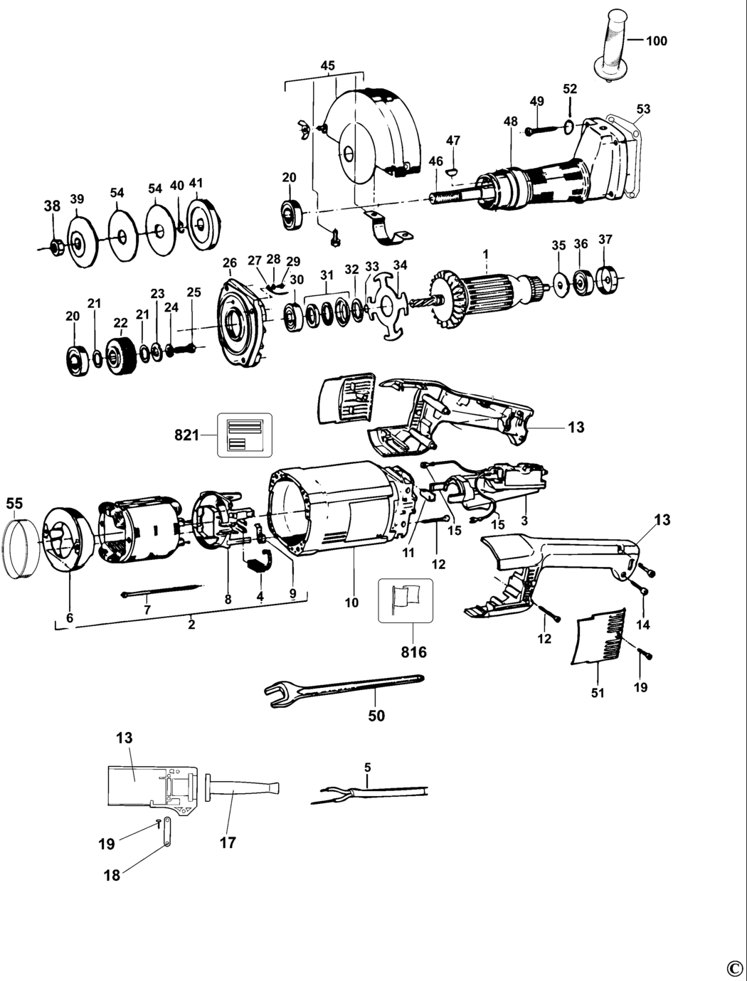 Dewalt DW882 Type 2 Straight Grinder Spare Parts