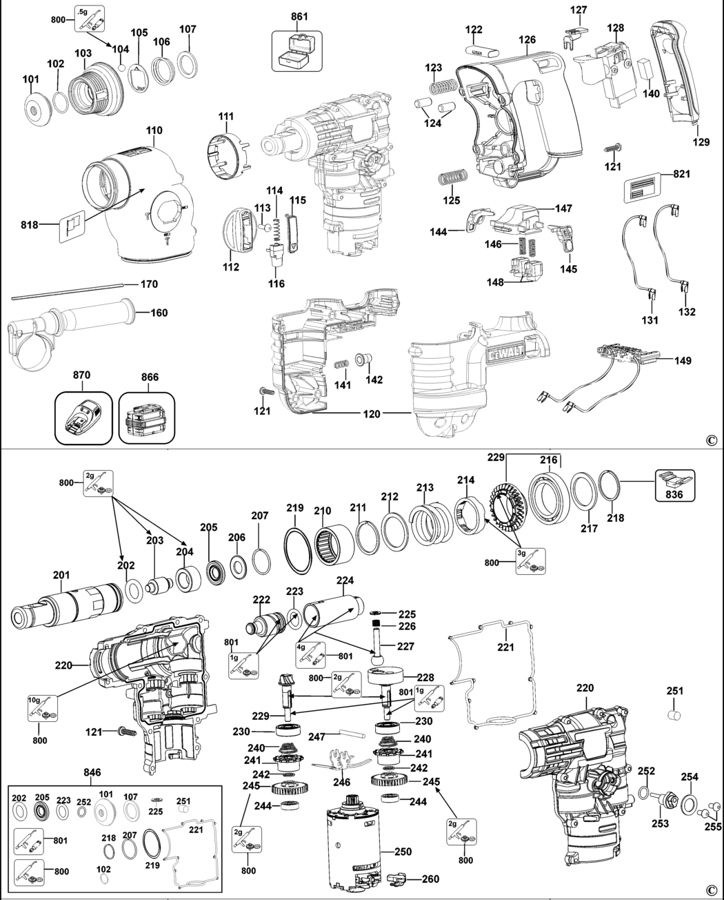 Dewalt DC223K Type 2 Rotary Hammer Spare Parts