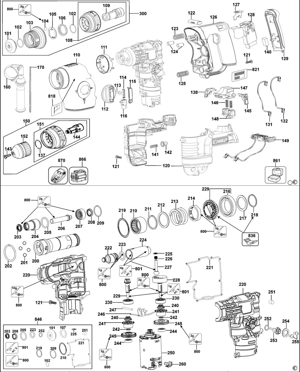 Dewalt DC224K Type 2 Rotary Hammer Spare Parts