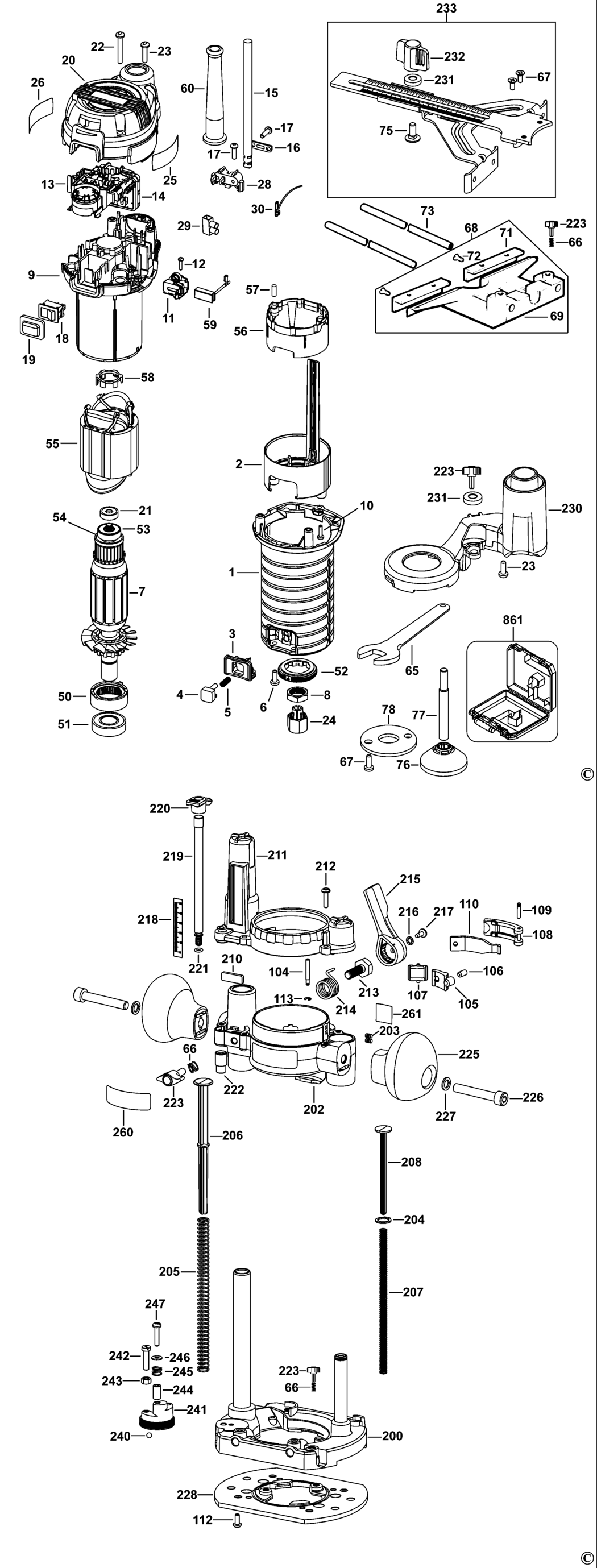 Dewalt D26203K Type 1 Router Spare Parts