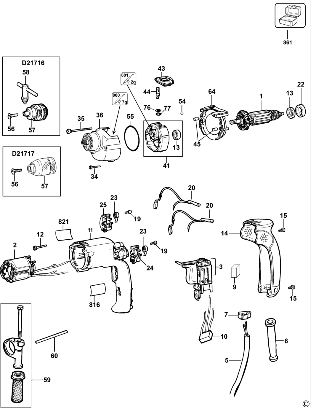 Dewalt D21717K Type 10 Drill Spare Parts