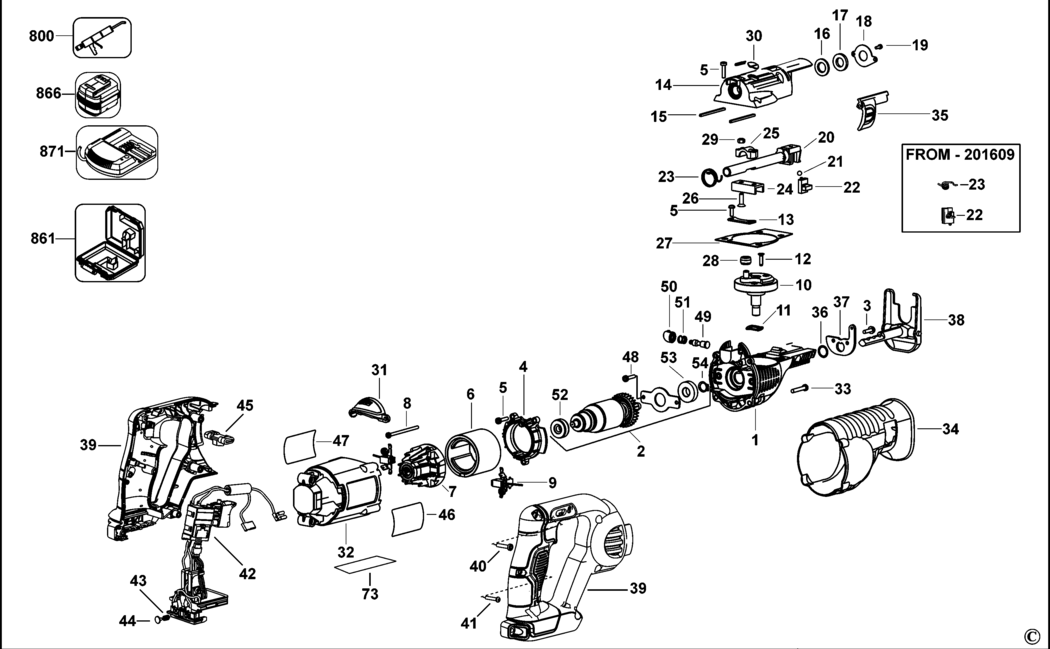 Dewalt DCS320 Type 1 Cordless Reciprocating Saw Spare Parts