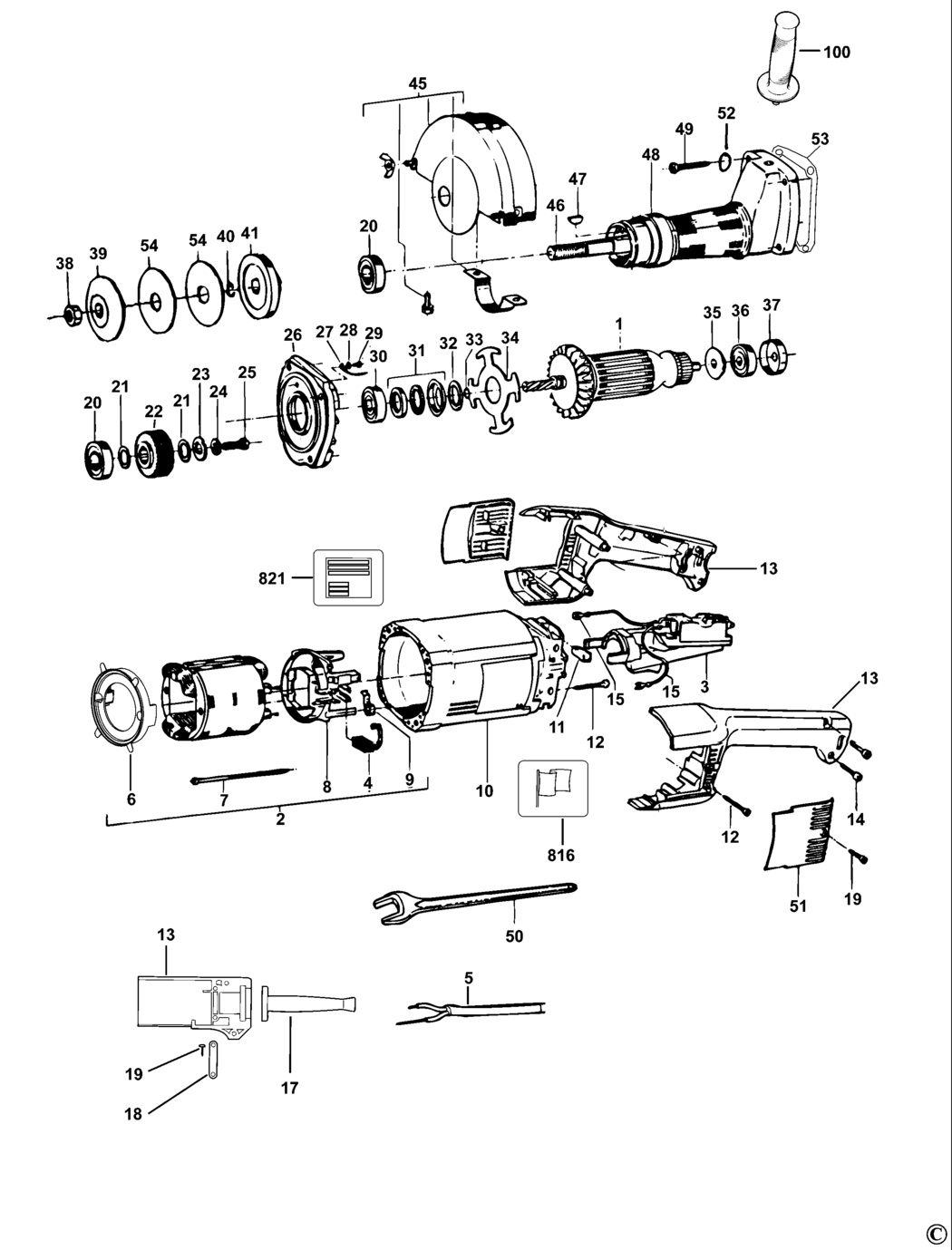 Dewalt DW882 Type 3 Straight Grinder Spare Parts