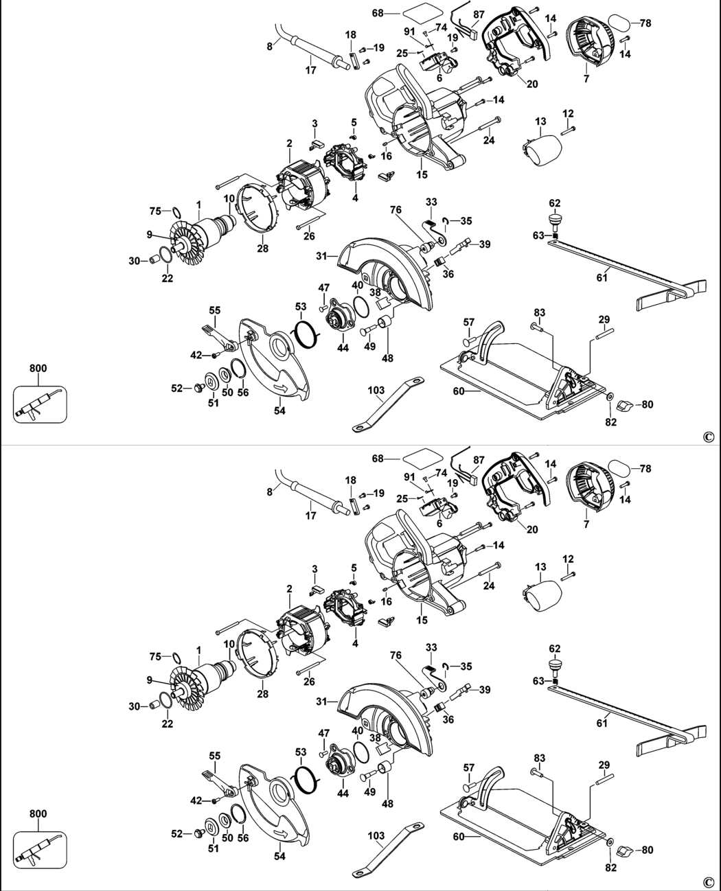 Dewalt DW366-RU Type 1 Circular Saw Spare Parts