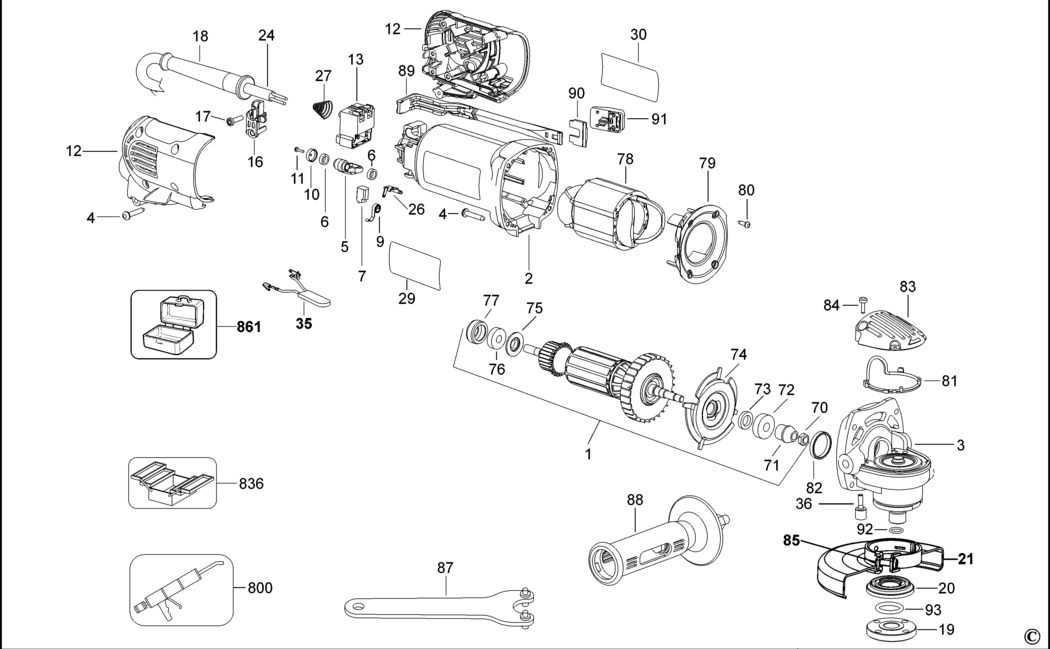 Dewalt DWEN201 Type 1 Small Angle Grinder Spare Parts