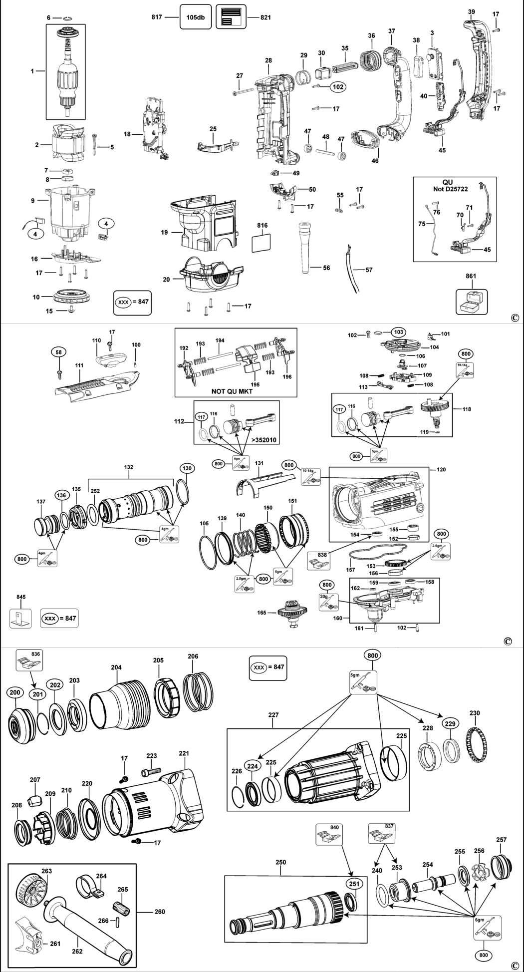 Dewalt D25713K Type 1 Rotary Hammer Spare Parts