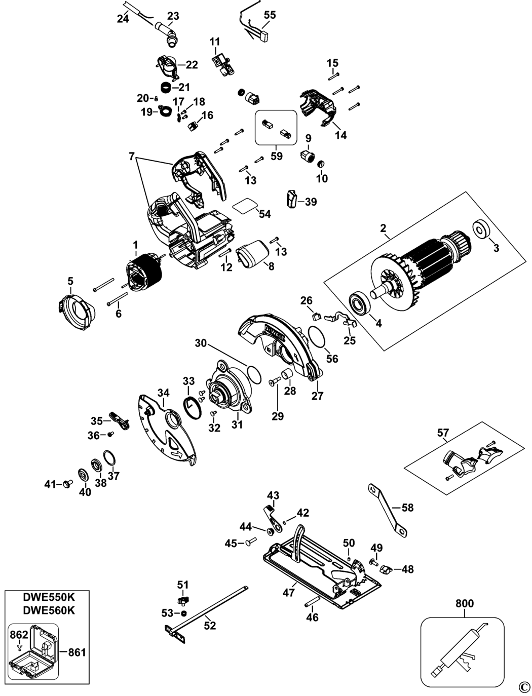 Dewalt DWE550 Type 1 Circular Saw Spare Parts