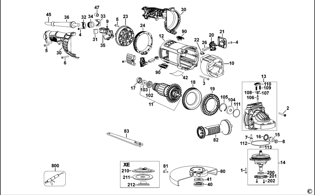 Dewalt DWE4559 Type 1 Angle Grinder Spare Parts