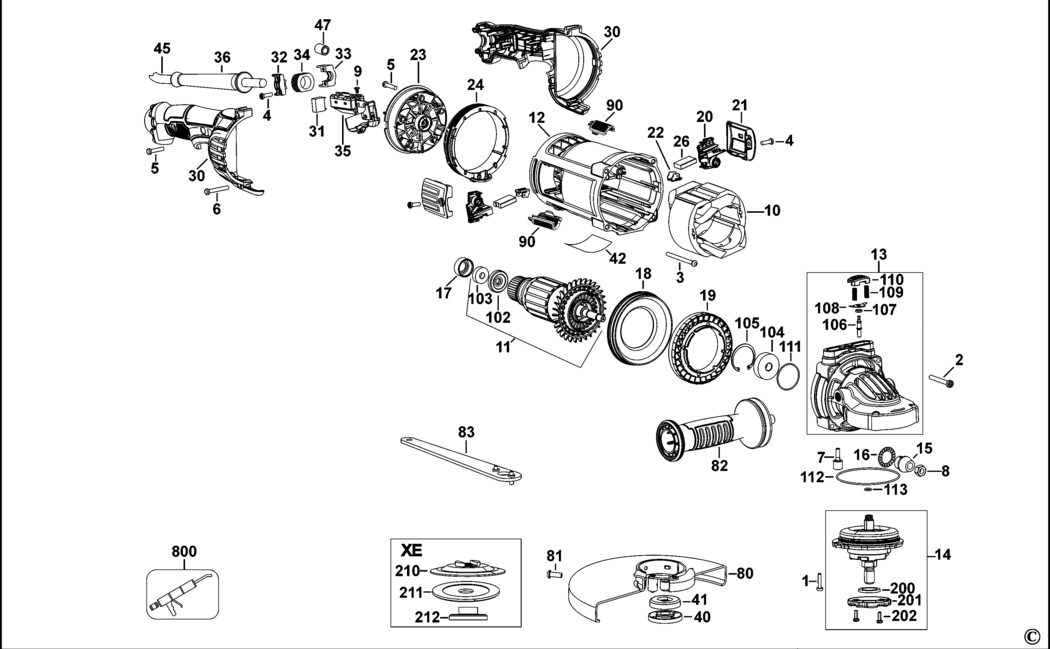 Dewalt DWE4557 Type 1 Angle Grinder Spare Parts