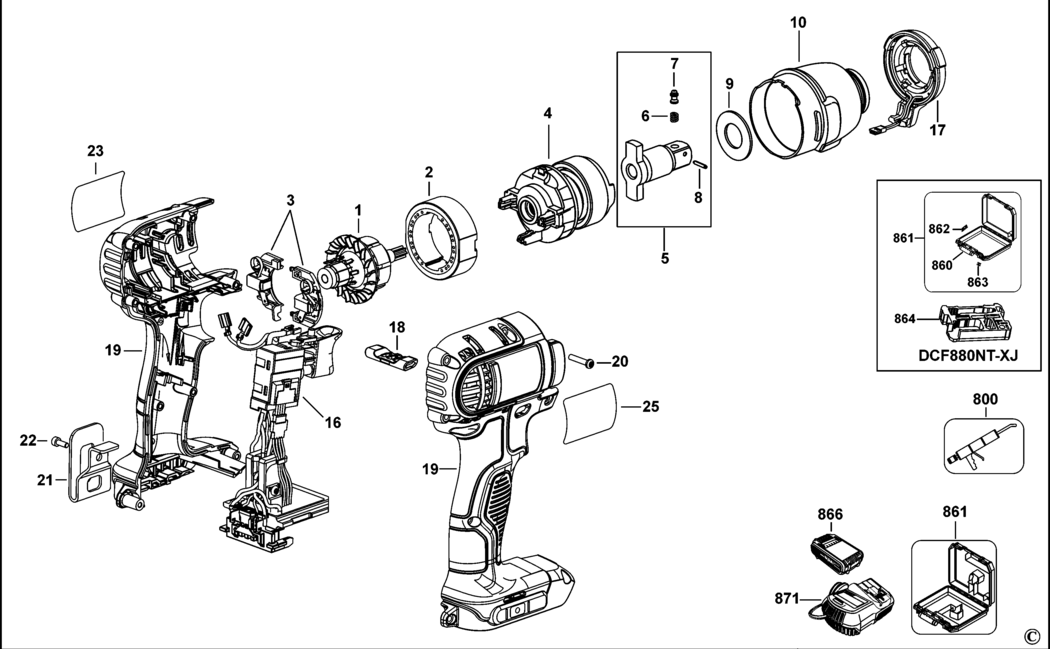 Dewalt DCF880 Type 10 Impact Wrench Spare Parts