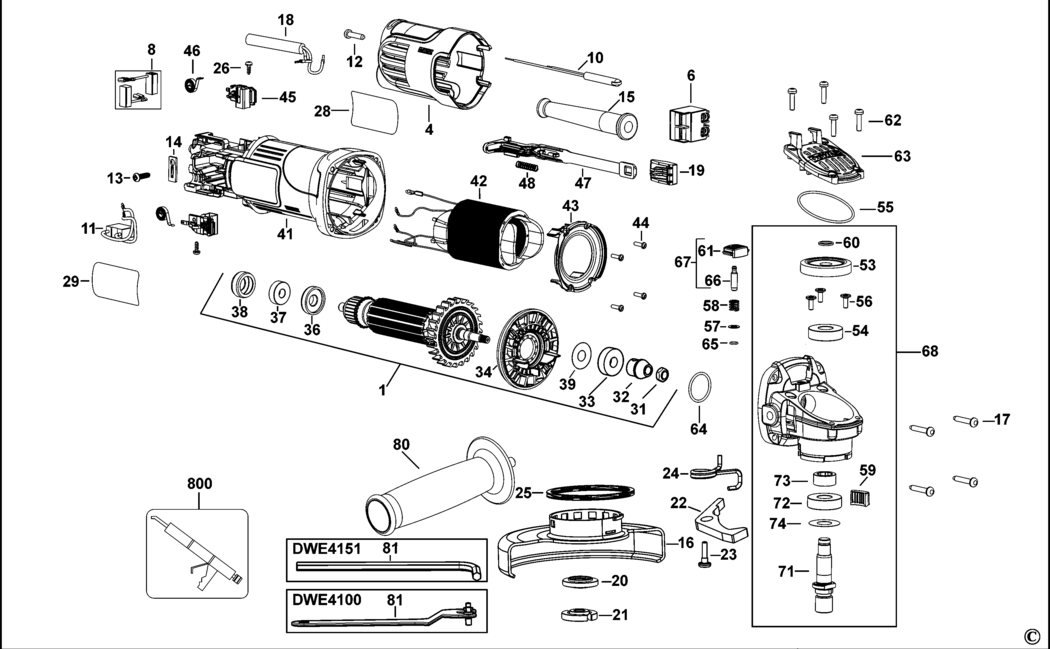 Dewalt DWE4100 Type 1 Small Angle Grinder Spare Parts