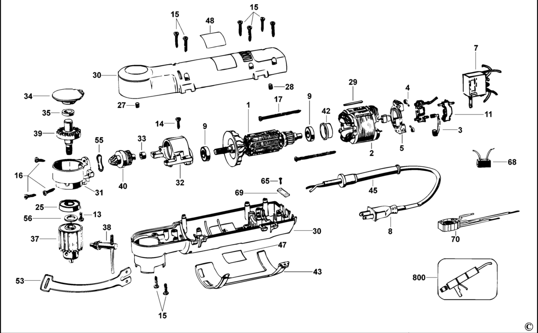 Dewalt D21160 Type 2 Right Angle Drill Spare Parts