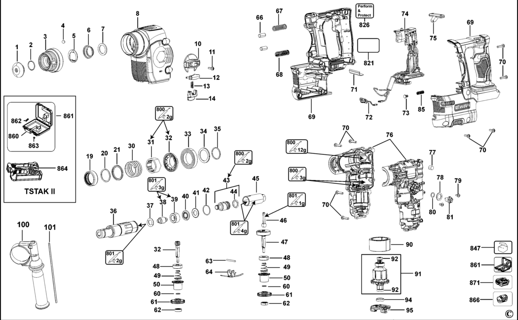 Dewalt DCH143 Type 1 Rotary Hammer Spare Parts