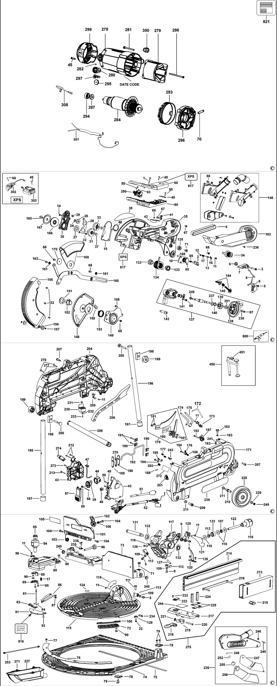 Dewalt D27107XPS Type 3 Combination Saw Spare Parts