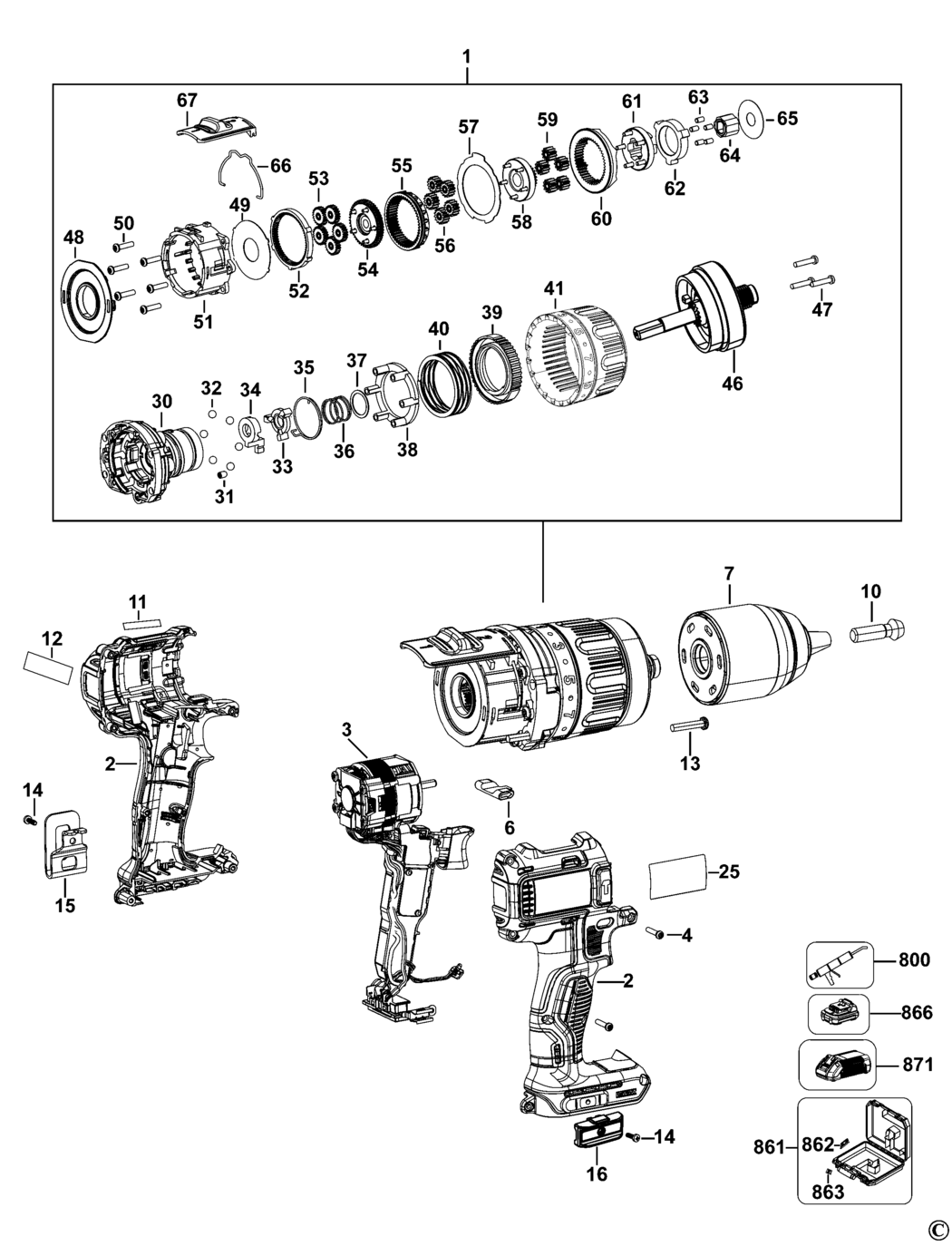 Dewalt DCD737 Type 1 Cordless Drill Spare Parts