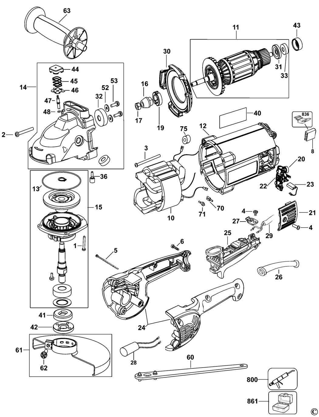 Dewalt D28492S Type 5 Angle Grinder Spare Parts