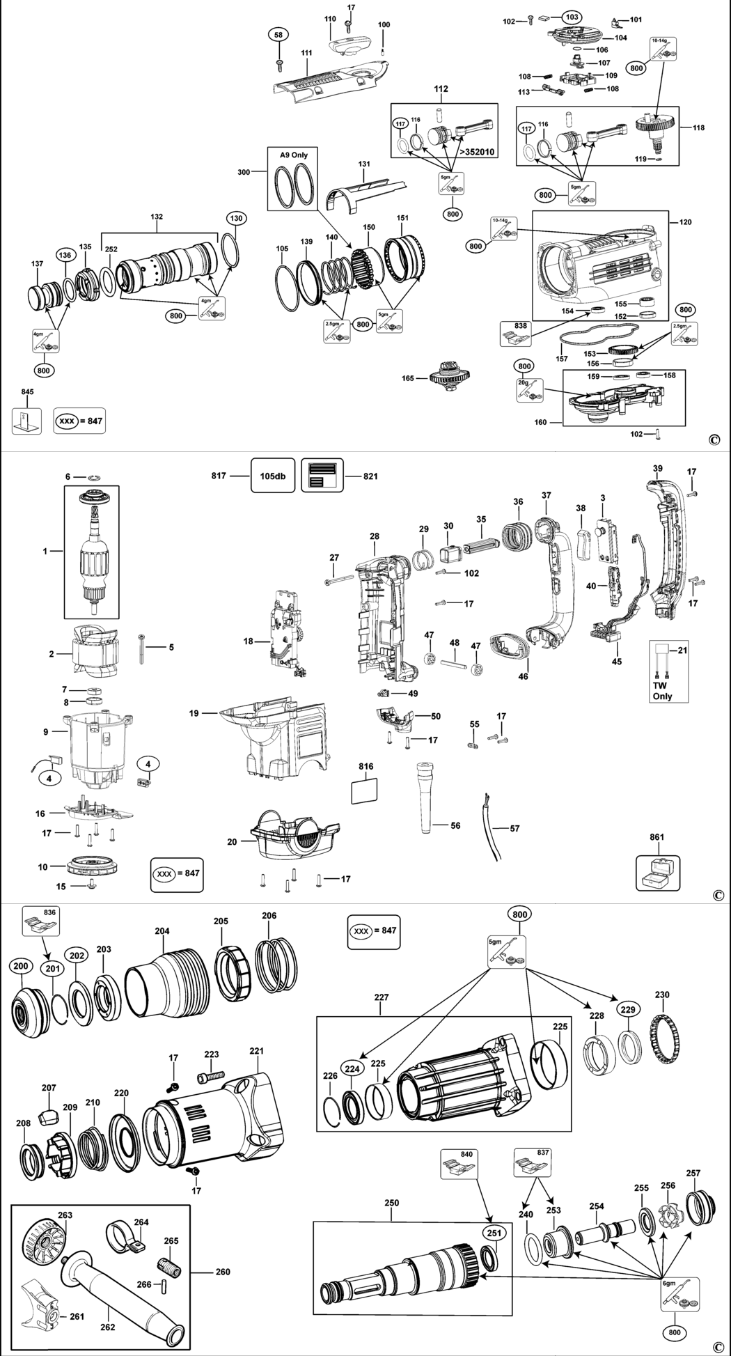 Dewalt D25721K Type 1 Rotary Hammer Spare Parts