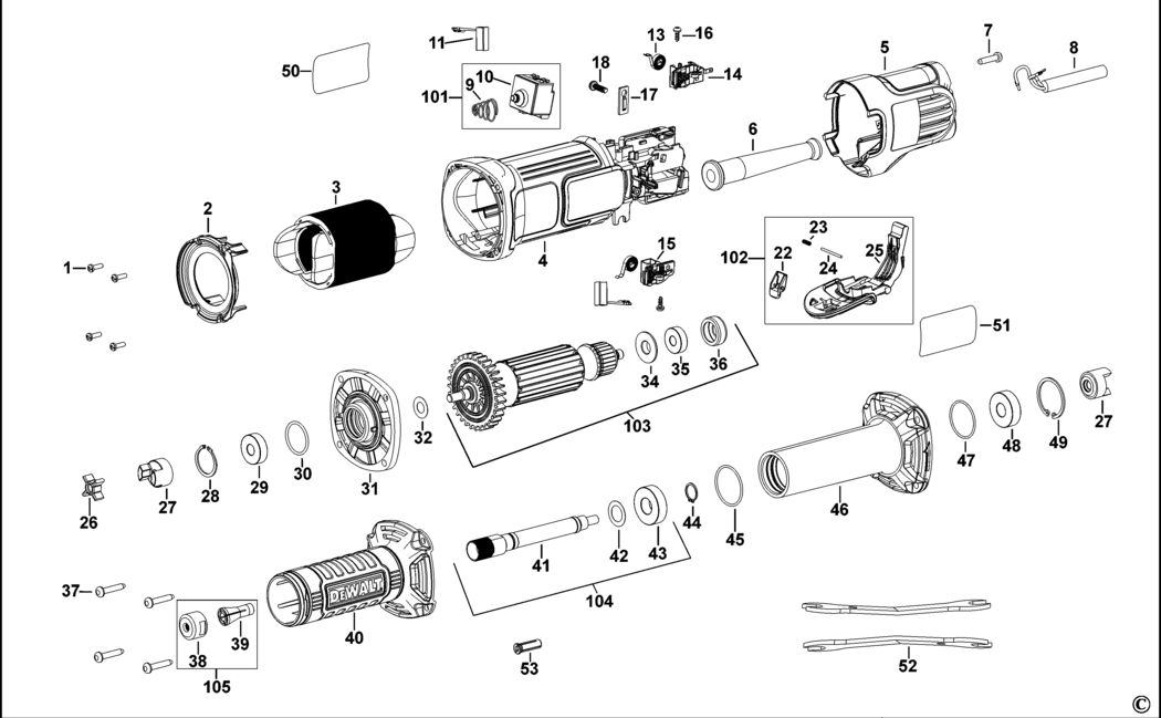 Dewalt DWE4887N Type 1 Die Grinder Spare Parts