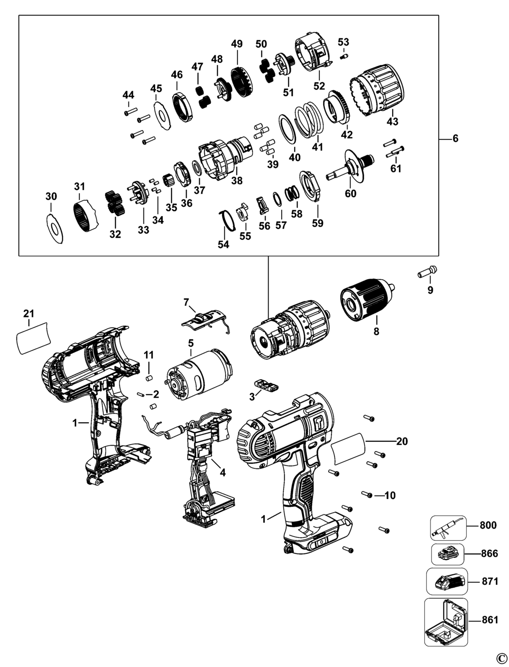Dewalt DCD776 Type 10 Cordless Drill Spare Parts