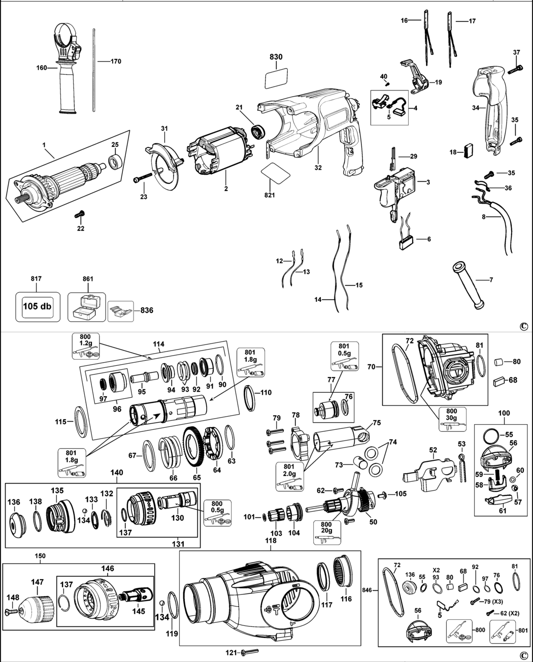 Dewalt D25124K Type 10 Rotary Hammer Spare Parts