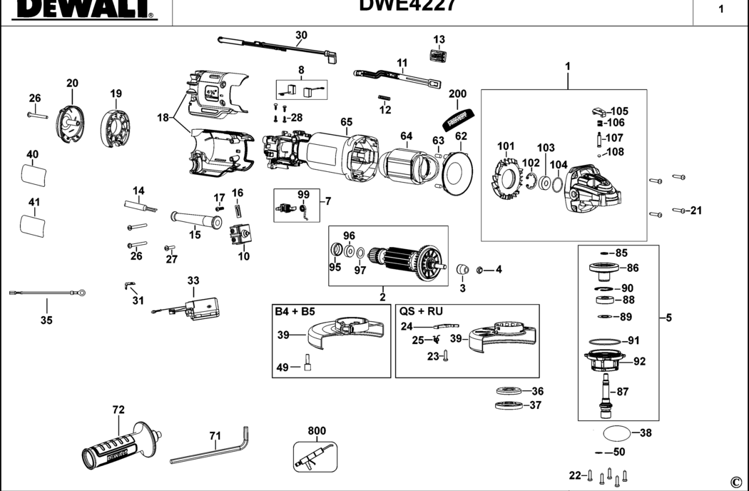 Dewalt DWE4227 Type 1 Small Angle Grinder Spare Parts